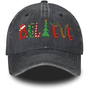 Unisex Black 100% Cotton Christmas Embroidery Adjustable Classic Baseball Cap